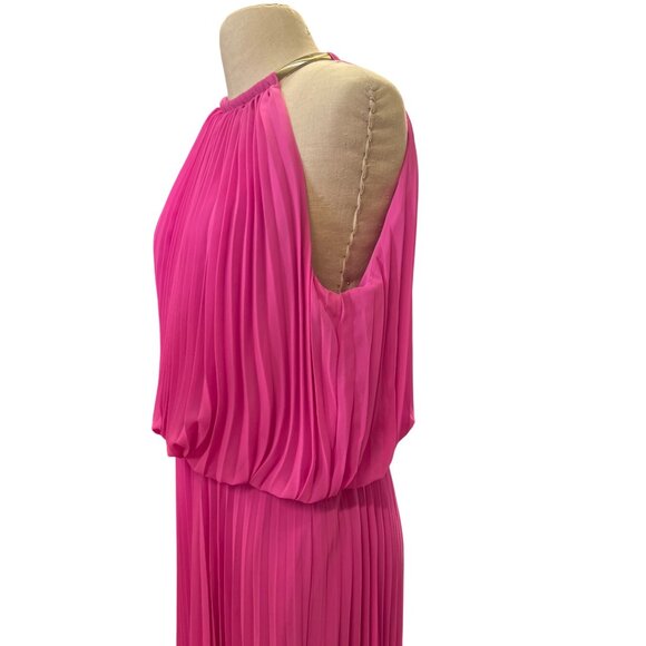 MSK Sleeveless Pleated Halter Maxi Dress In Hot Pink Evening Gown Mother of the - Picture 3 of 11